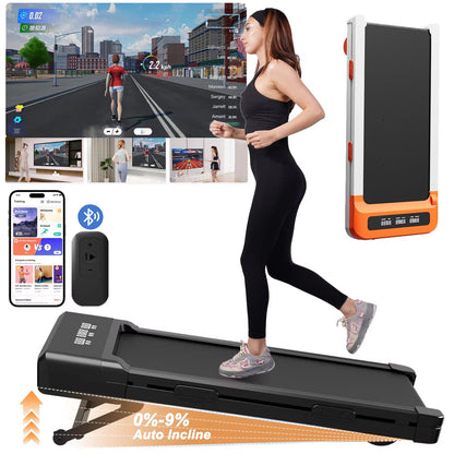 3.0HP Raceable Walking Pad under Desk Treadmill with 9% Incline Adjustable Speed 1-6KM/H LCD Screen Display 136KG Load for Home