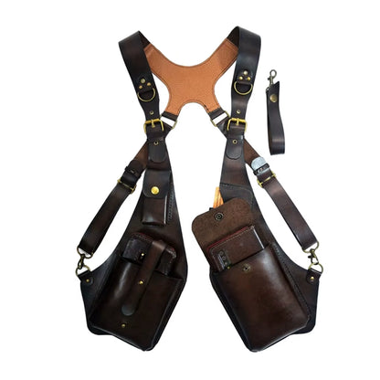 Leather Harness Holster Bag Harness Bag Waist Pack Double Wallet Case Phone Wallet Bag Cross Belt anti for Outdoor Hiking