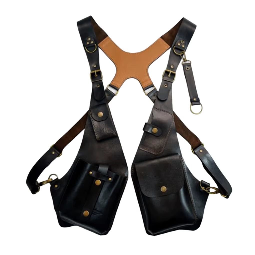Leather Harness Holster Bag Harness Bag Waist Pack Double Wallet Case Phone Wallet Bag Cross Belt anti for Outdoor Hiking