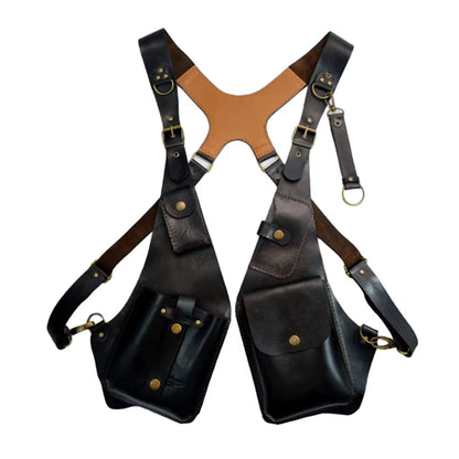 Leather Harness Holster Bag Harness Bag Waist Pack Double Wallet Case Phone Wallet Bag Cross Belt anti for Outdoor Hiking