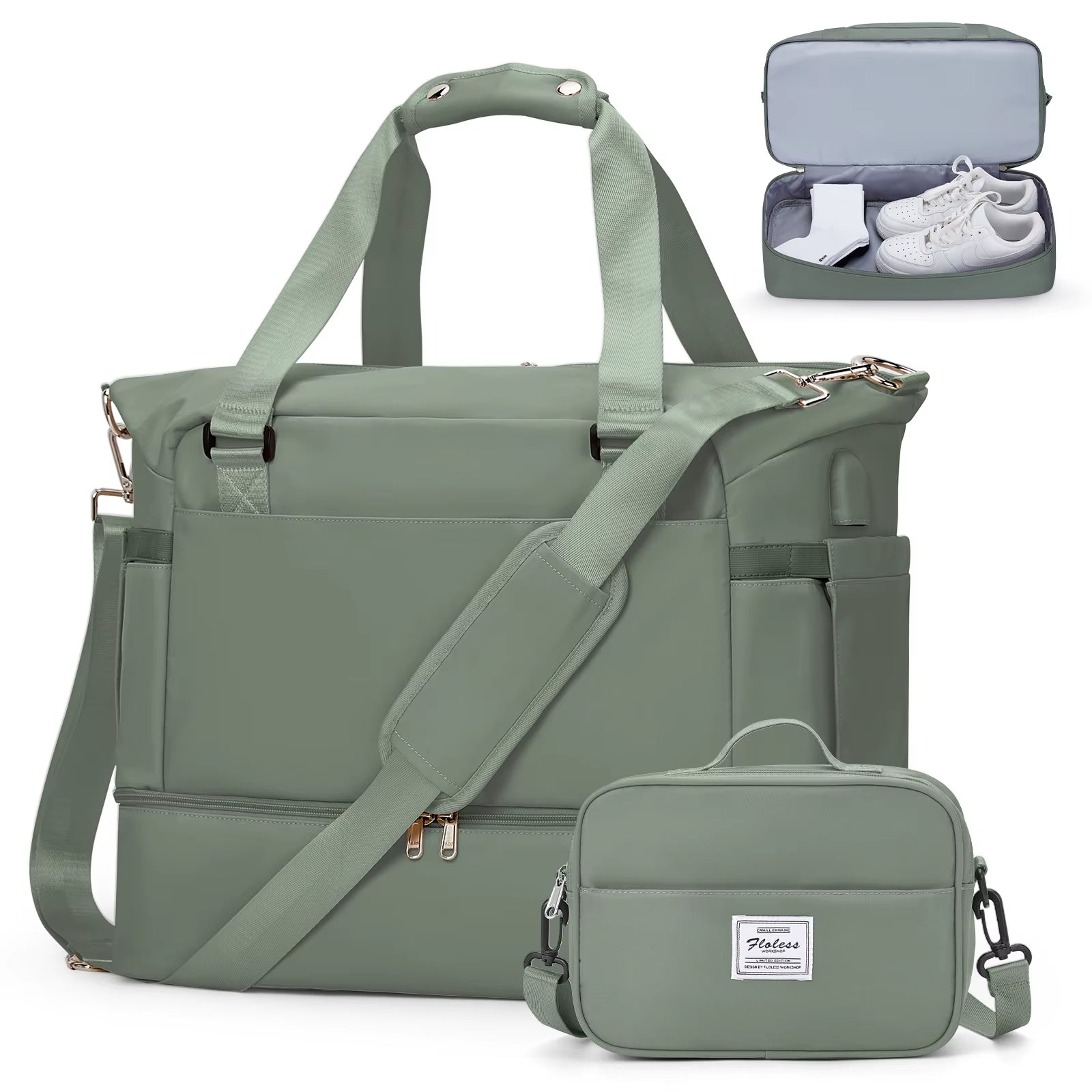 Gym Bag for Women, Large Travel Duffel Bag, Weekender Overnight Bag with Wet Pocket and Shoes Compartment for Travel, Gym, Yoga