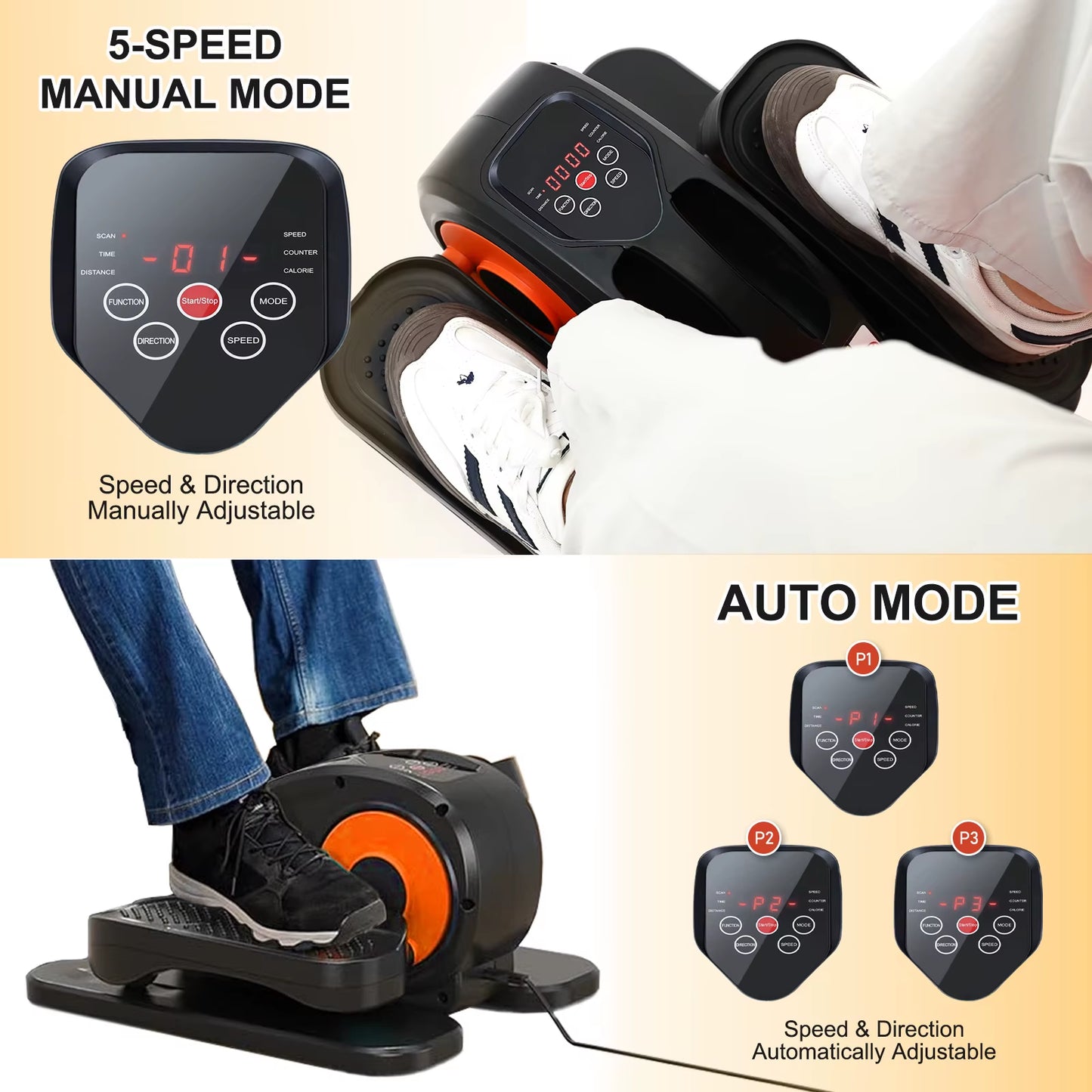 Elliptical Machine under Desk Portable Electric Seated Leg Exerciser Arm and Leg Trainer 12 Adjustable for Seniors Adults Teens