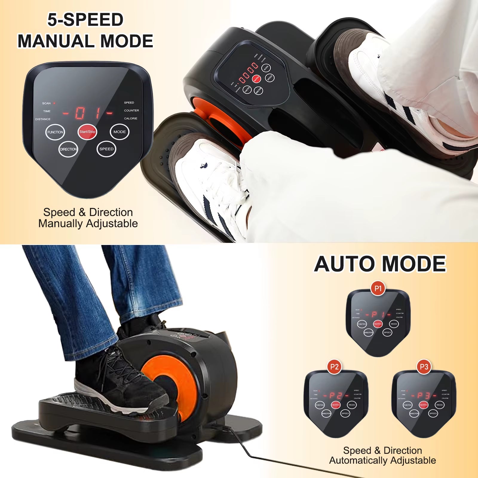 Elliptical Machine under Desk Portable Electric Seated Leg Exerciser Arm and Leg Trainer 12 Adjustable for Seniors Adults Teens
