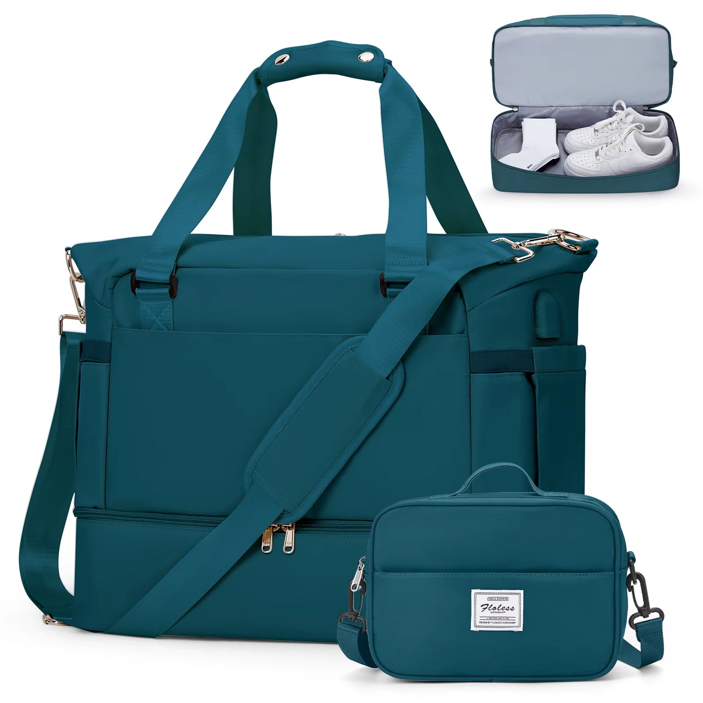 Gym Bag for Women, Large Travel Duffel Bag, Weekender Overnight Bag with Wet Pocket and Shoes Compartment for Travel, Gym, Yoga