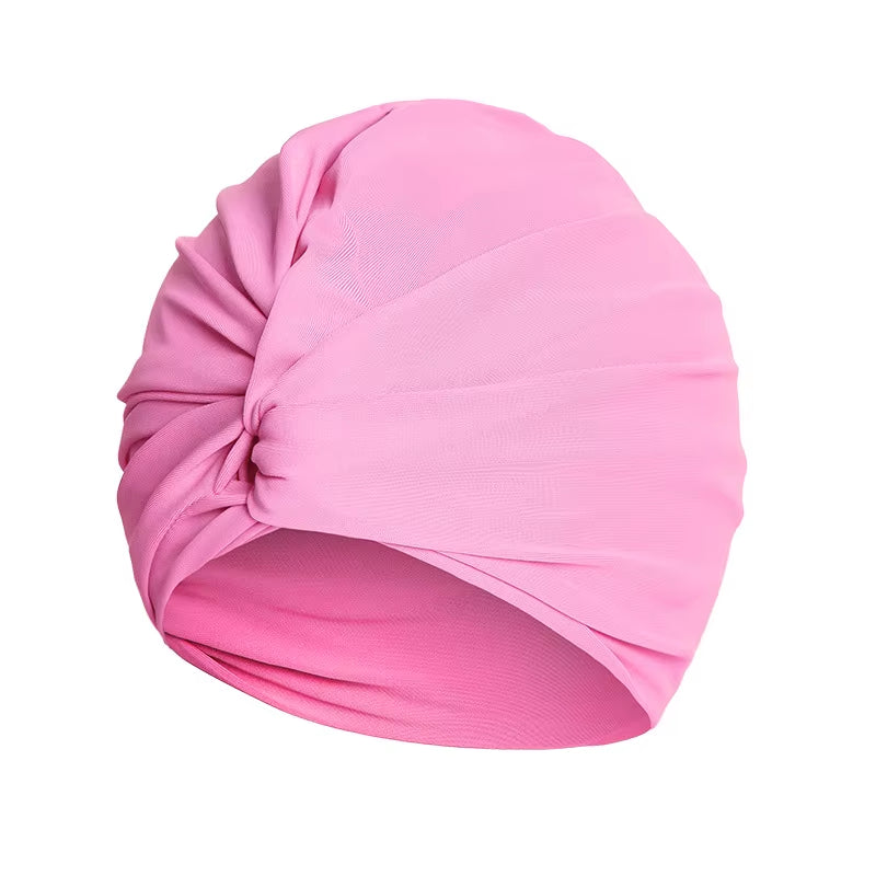 Women Fabric Swimming Cap Water Sports Swim Pool Long Hair Female High Elastic Bathing Caps Hat Dual Layer Stretchy Nylon Turban