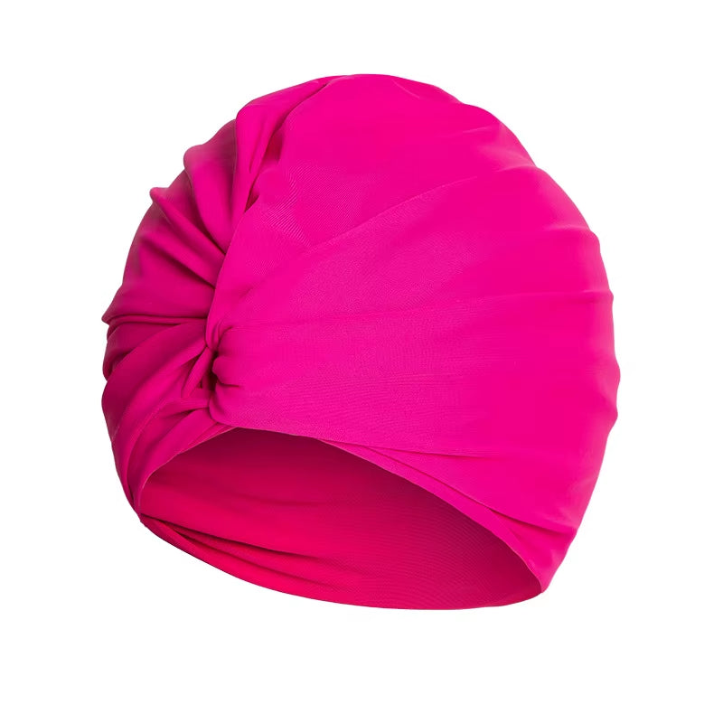 Women Fabric Swimming Cap Water Sports Swim Pool Long Hair Female High Elastic Bathing Caps Hat Dual Layer Stretchy Nylon Turban