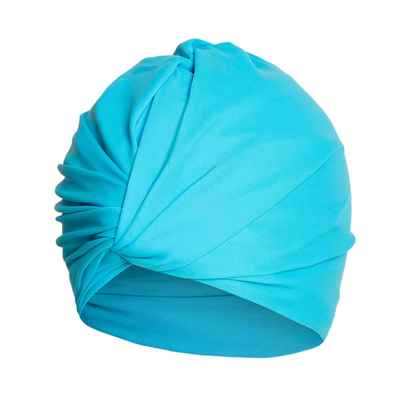 Women Fabric Swimming Cap Water Sports Swim Pool Long Hair Female High Elastic Bathing Caps Hat Dual Layer Stretchy Nylon Turban