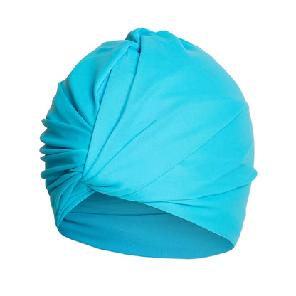 Women Fabric Swimming Cap Water Sports Swim Pool Long Hair Female High Elastic Bathing Caps Hat Dual Layer Stretchy Nylon Turban