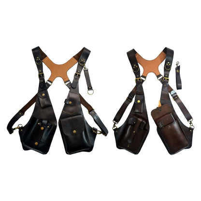 Leather Harness Holster Bag Harness Bag Waist Pack Double Wallet Case Phone Wallet Bag Cross Belt anti for Outdoor Hiking