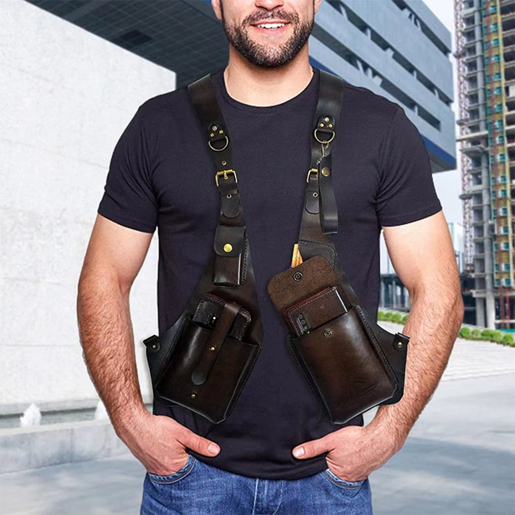 Leather Harness Holster Bag Harness Bag Waist Pack Double Wallet Case Phone Wallet Bag Cross Belt anti for Outdoor Hiking